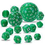 Roll D100 Dice Set - 15 Green Acrylic Polyhedron Dice
