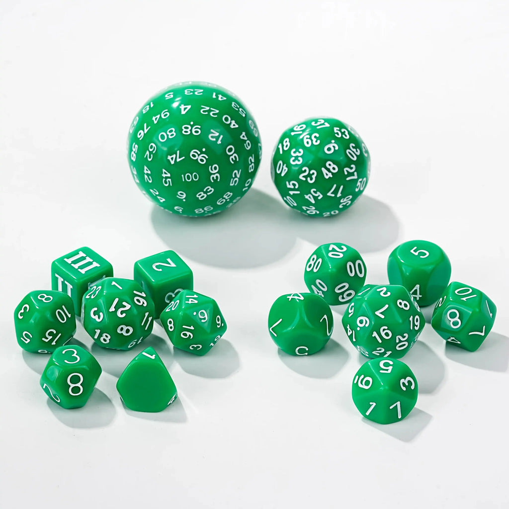 Roll D100 Dice Set - 15 Green Acrylic Polyhedron Dice
