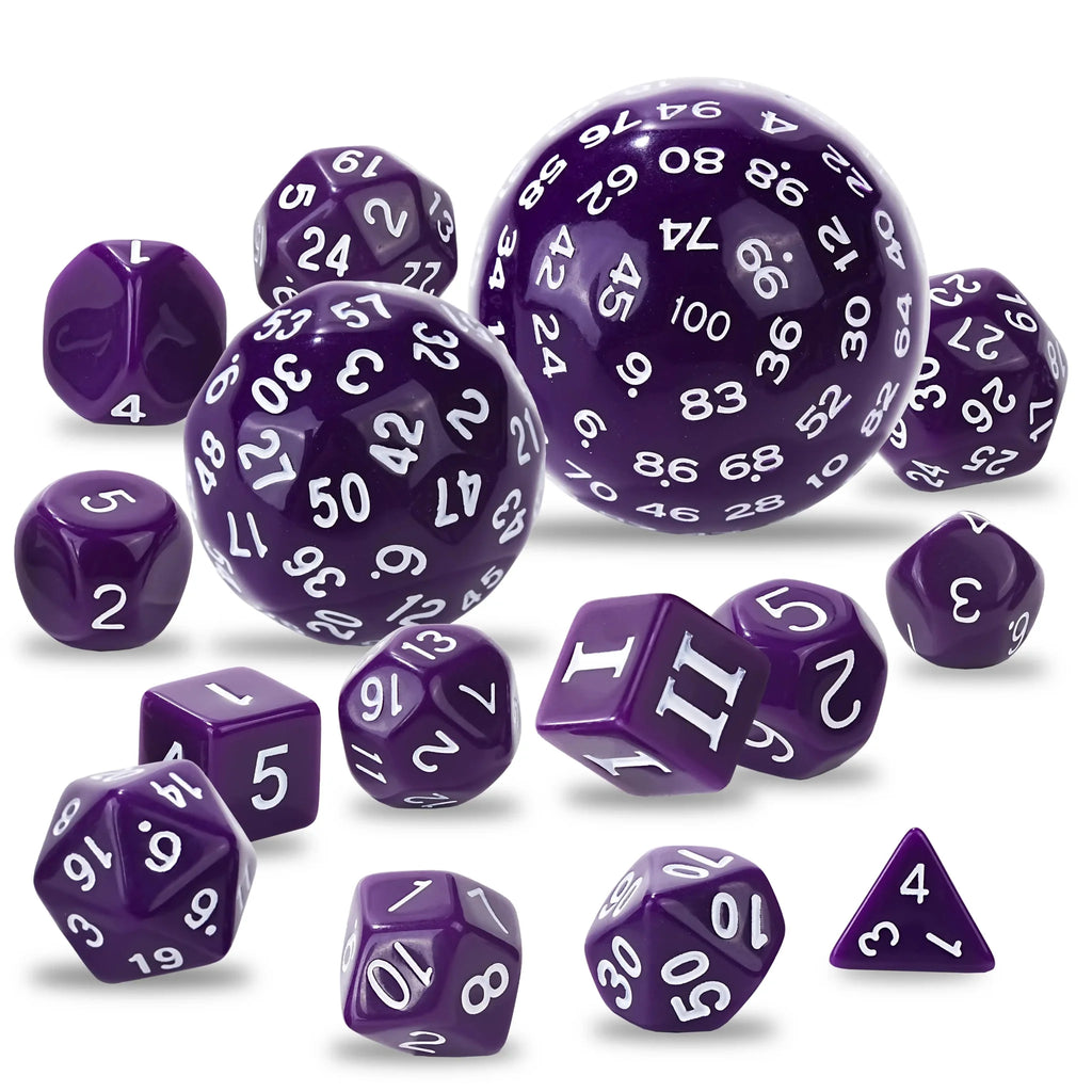 Roll D100 Dice Set – 15 Pieces Purple Acrylic Polyhedral Dice