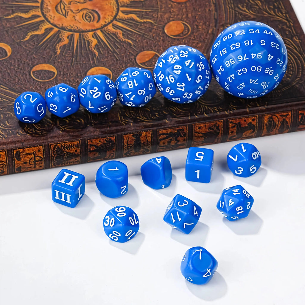 Roll D100 Dice Set - 15pcs Blue Acrylic Polyhedron Dice