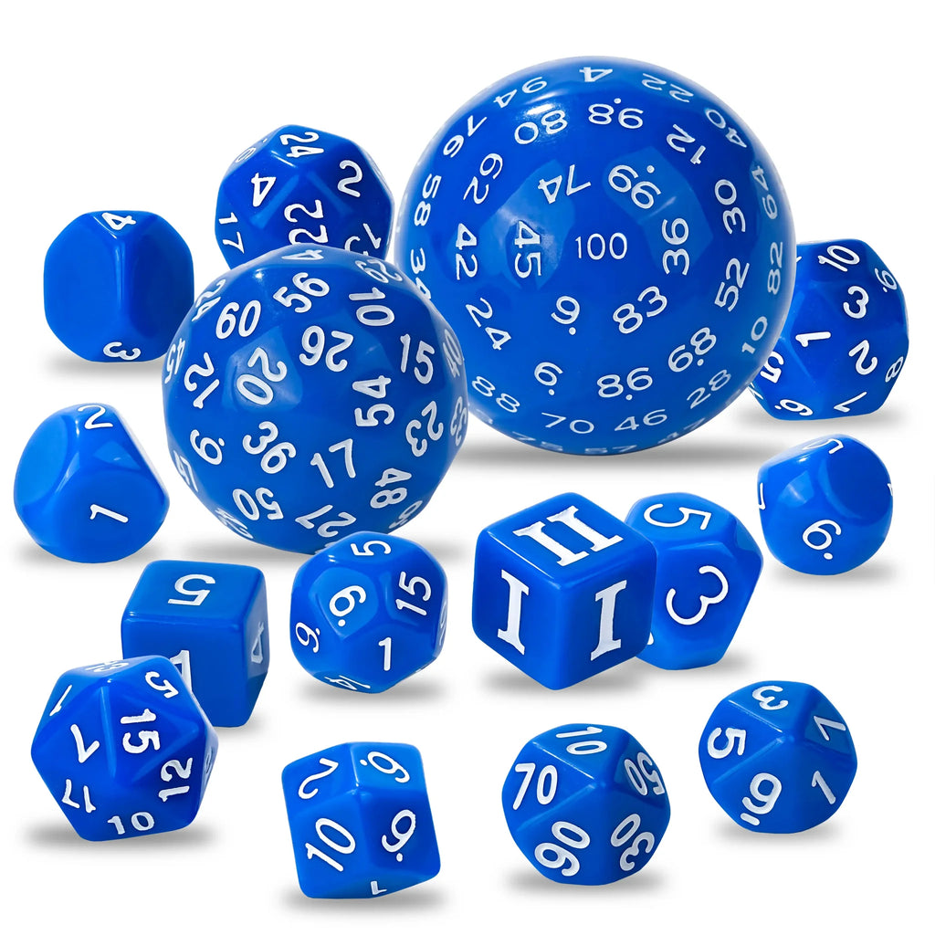 Roll D100 Dice Set - 15pcs Blue Acrylic Polyhedron Dice