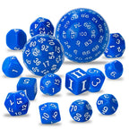 Roll D100 Dice Set - 15pcs Blue Acrylic Polyhedron Dice