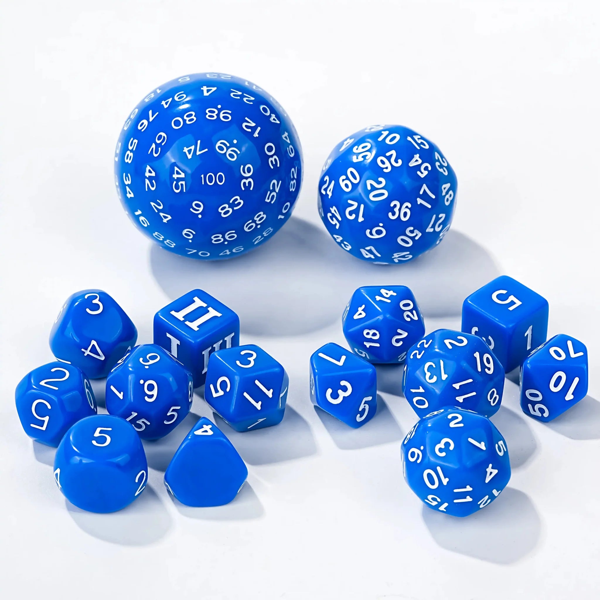 Roll D100 Dice Set - 15pcs Blue Acrylic Polyhedron Dice