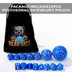 Roll D100 Dice Set - 15pcs Blue Acrylic Polyhedron Dice