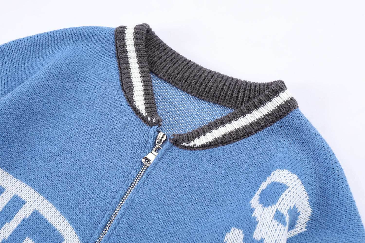 Easy Skull Knit Bomber Jacket - Blue / M