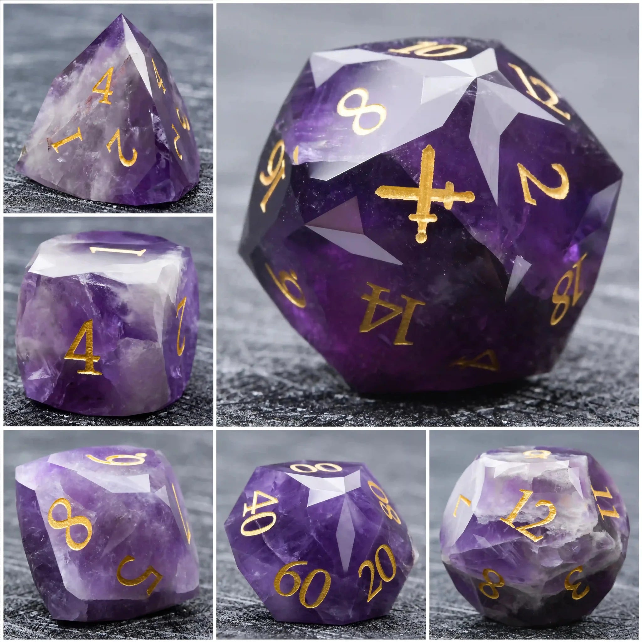 D&D Multi-Sided Engraved Natural Gemstone Dice Set
