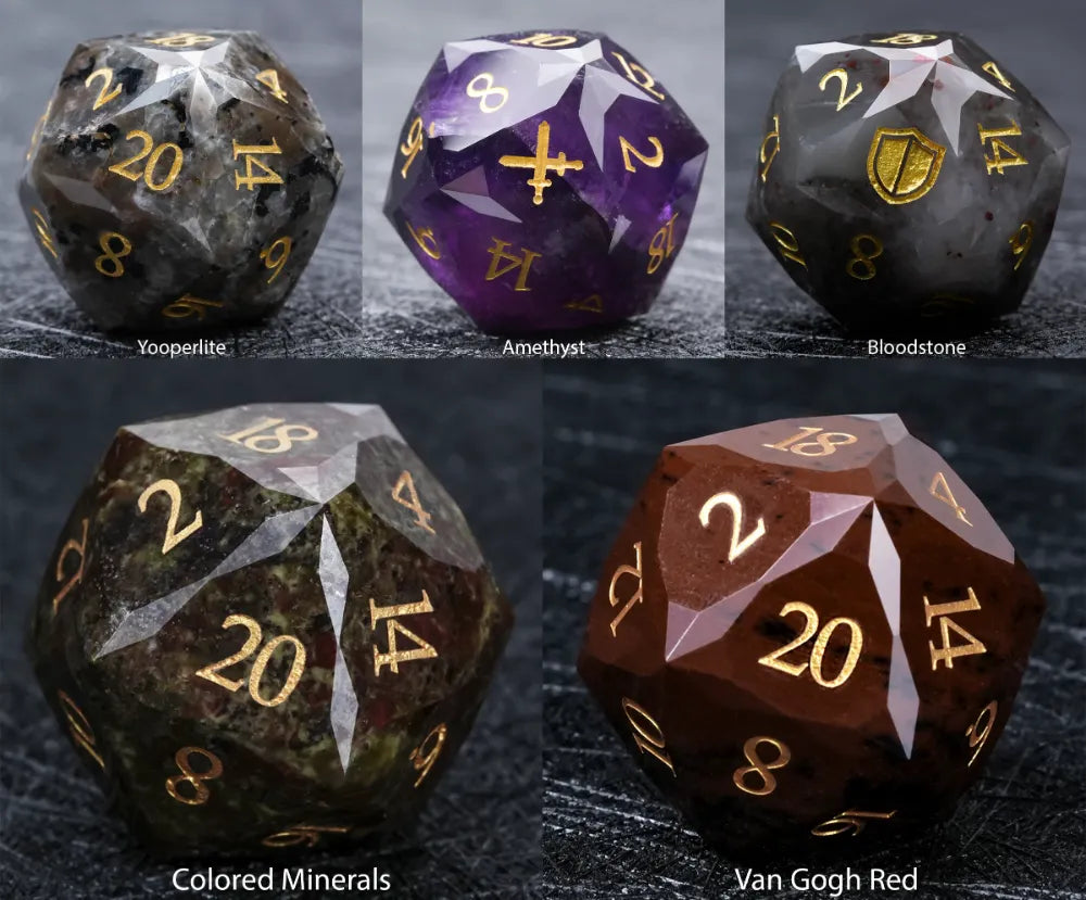 D&D Multi-Sided Engraved Natural Gemstone Dice Set