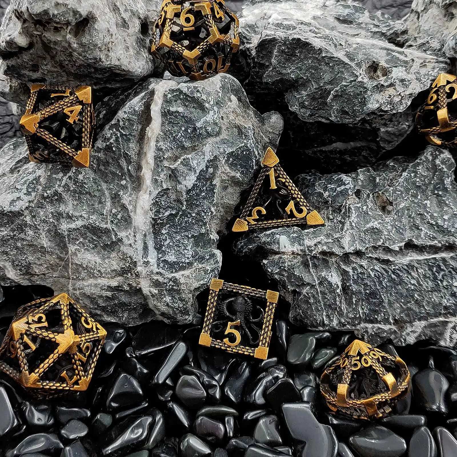 Deep Sea Monster - Gold 3D Octopus Hollow Metal RPG Dice Set