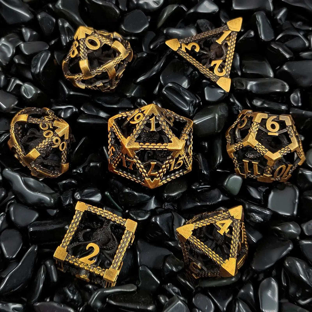 Deep Sea Monster - Gold 3D Octopus Hollow Metal RPG Dice Set