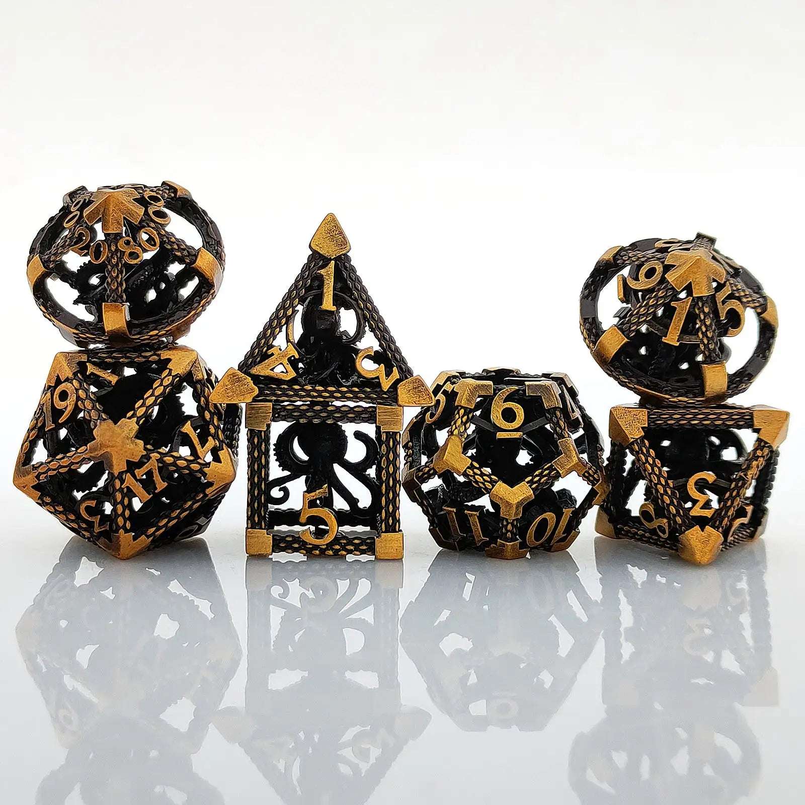 Deep Sea Monster - Gold 3D Octopus Hollow Metal RPG Dice Set