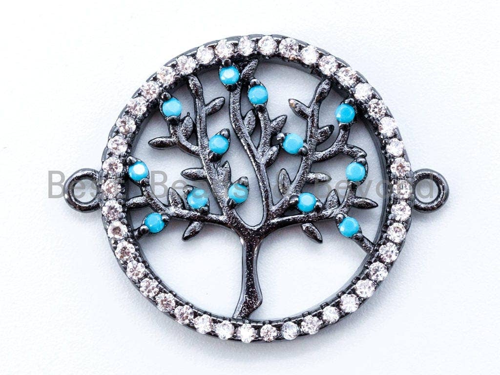 Turquoise CZ Micro Pave Round Tree Connector, Cubic Zirconia Tree Connector for Bracelet Necklace Earrings,  Sku#E204C