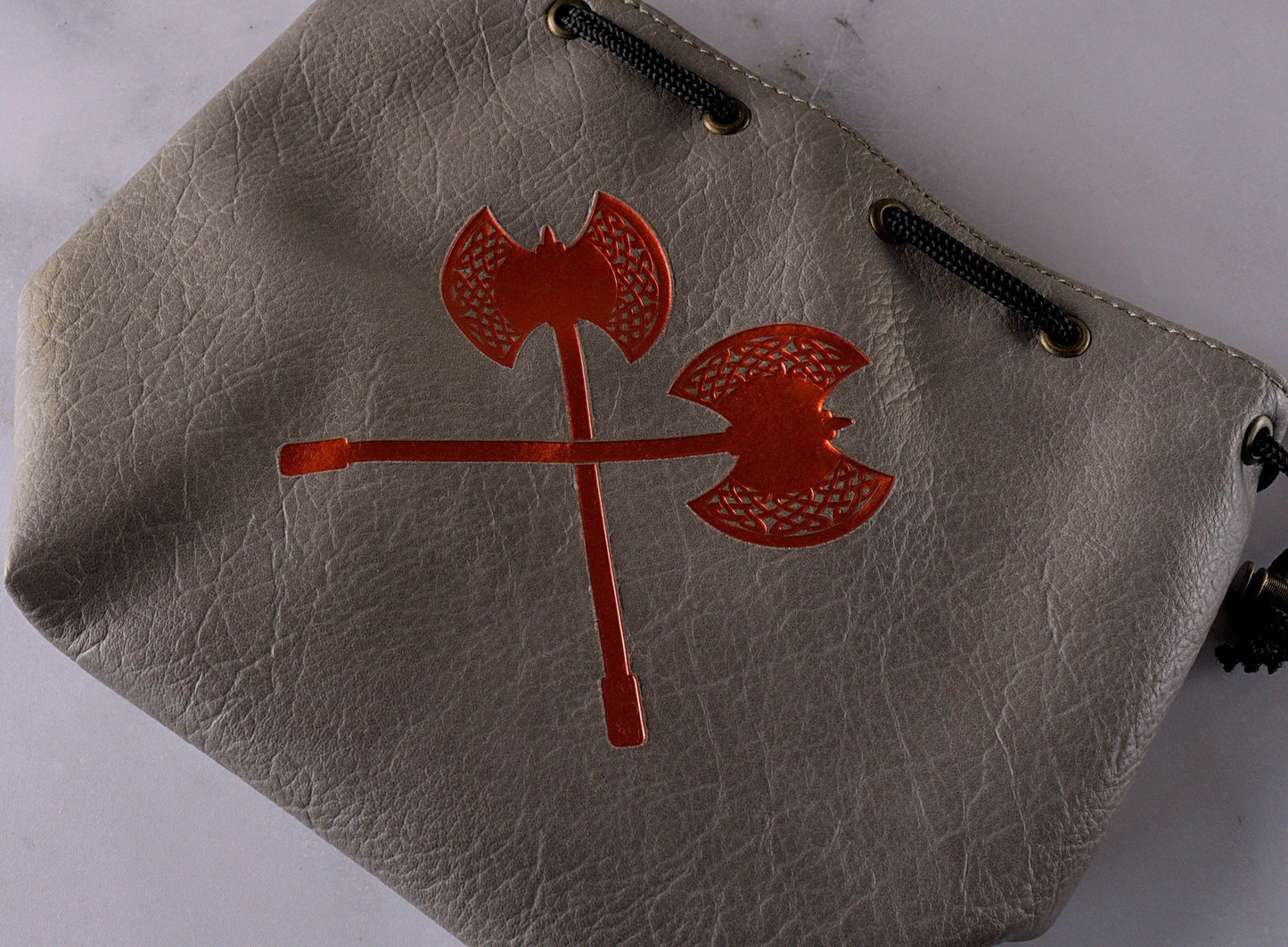 Grey Leather-Lite Giant Axe Self-Standing Large Dice Bag - 