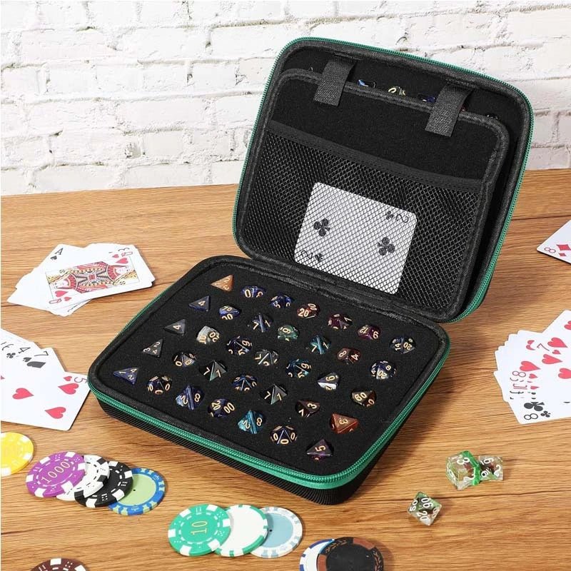 Dice Collection - DND Dice Set Storage Box + Zippered Dice Case + Logo Badge