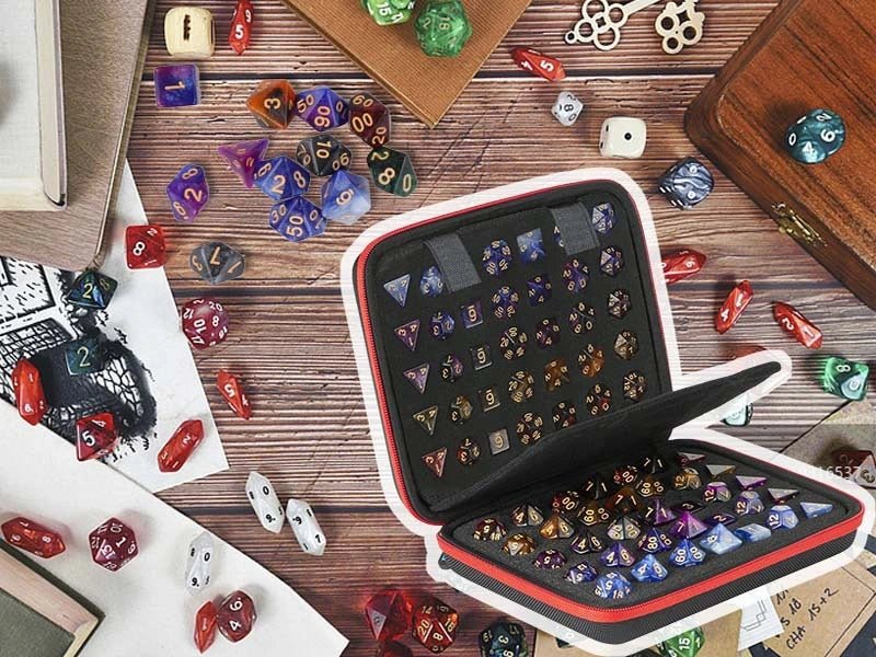 Dice Collection - DND Dice Set Storage Box + Zippered Dice Case + Logo Badge