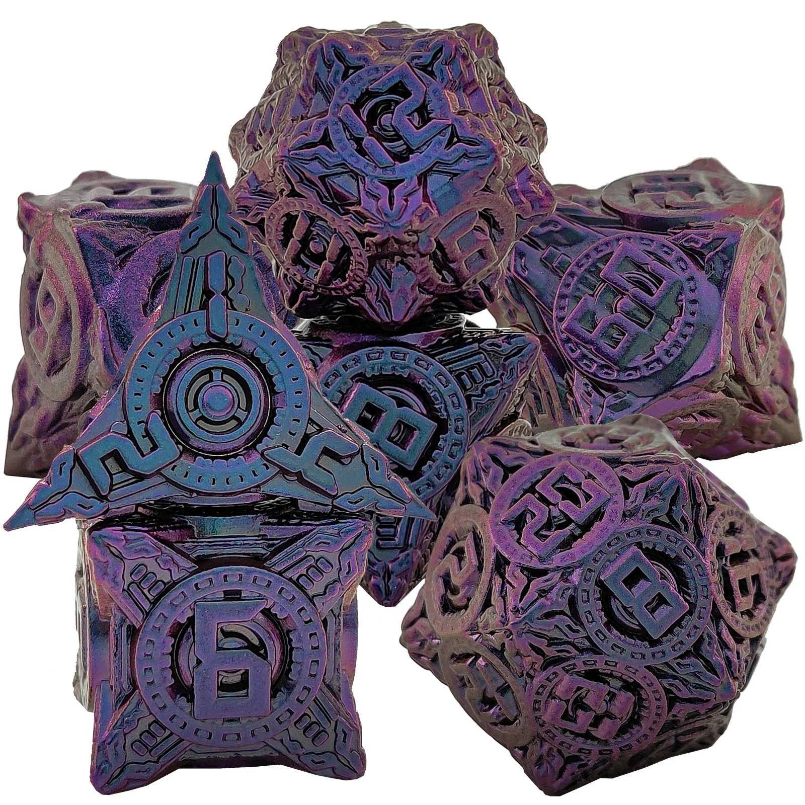 Disc Element Solid Metal DND Dice Set Gradient Purple Blue