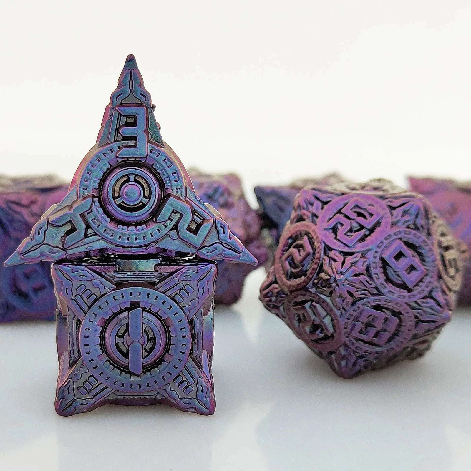 Disc Element Solid Metal DND Dice Set Gradient Purple Blue