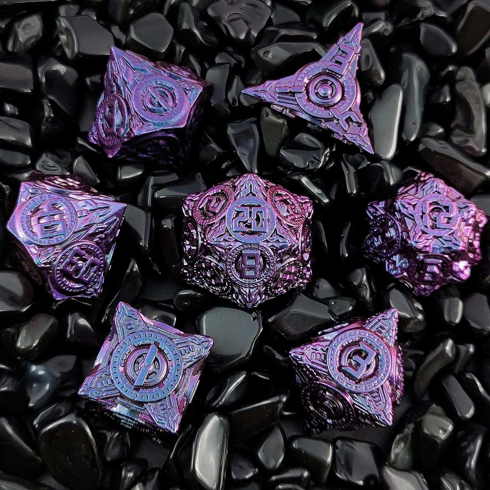 Disc Element Solid Metal DND Dice Set Gradient Purple Blue