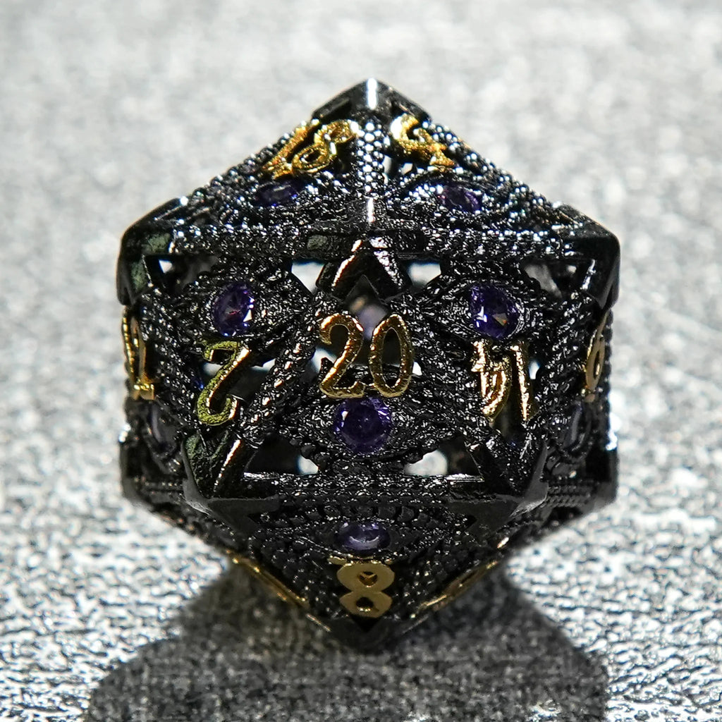 DND Amethyst Dragon's Eye Hollow Metal Dice Set|Eyes of Cthulhu