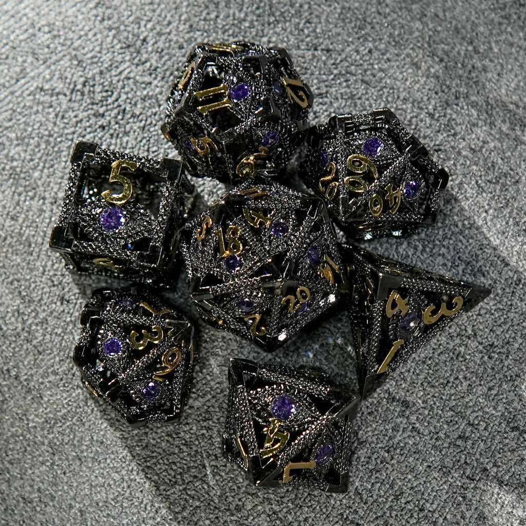 DND Amethyst Dragon's Eye Hollow Metal Dice Set|Eyes of Cthulhu