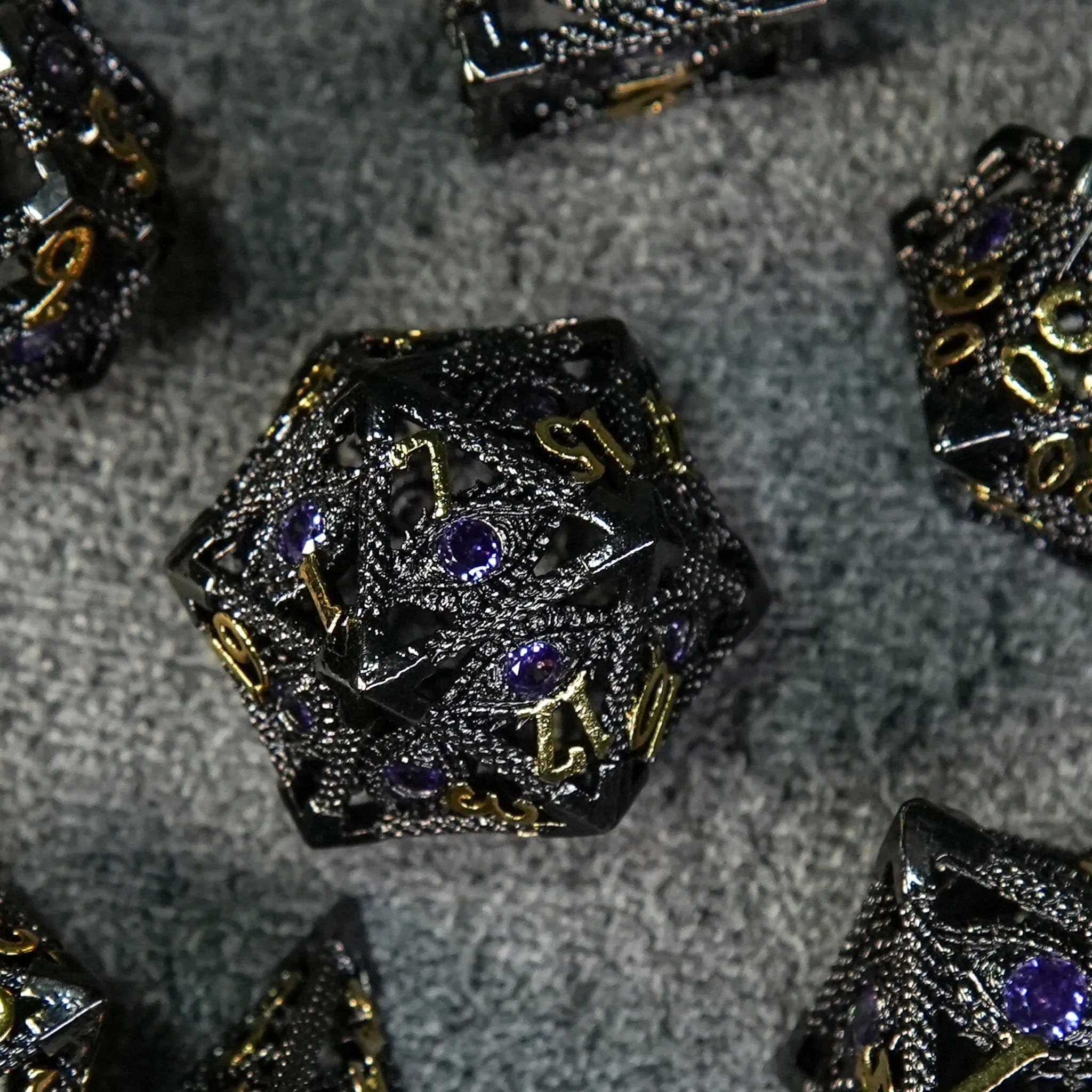 DND Amethyst Dragon's Eye Hollow Metal Dice Set|Eyes of Cthulhu