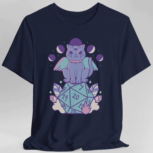 DnD Cute Cat D20 T-shirt - Navy / S