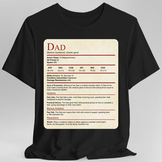 DnD Dad Shirt With Stat Block