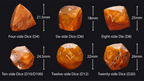 DND Dice | Diamond Cut Amber-Orange Glass Gemstone Dice Set
