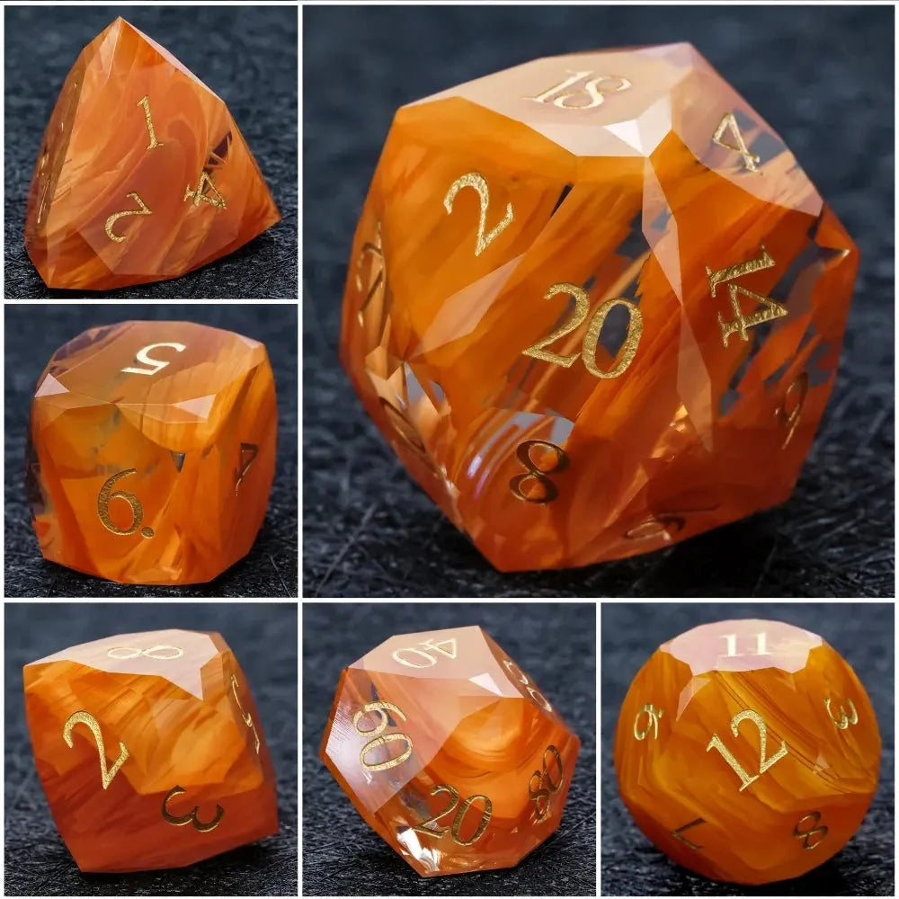 Bear Dice DND Multi-Sided Engraved Glass Gemstone Dice Set