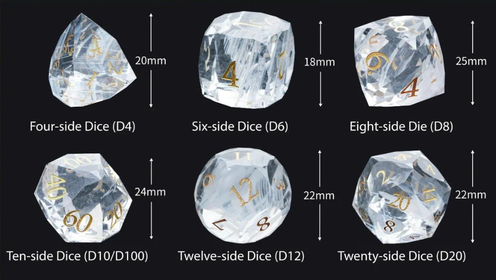 DND Dice-Diamond Cut Crystal Clear Glass Gemstone Dice Set