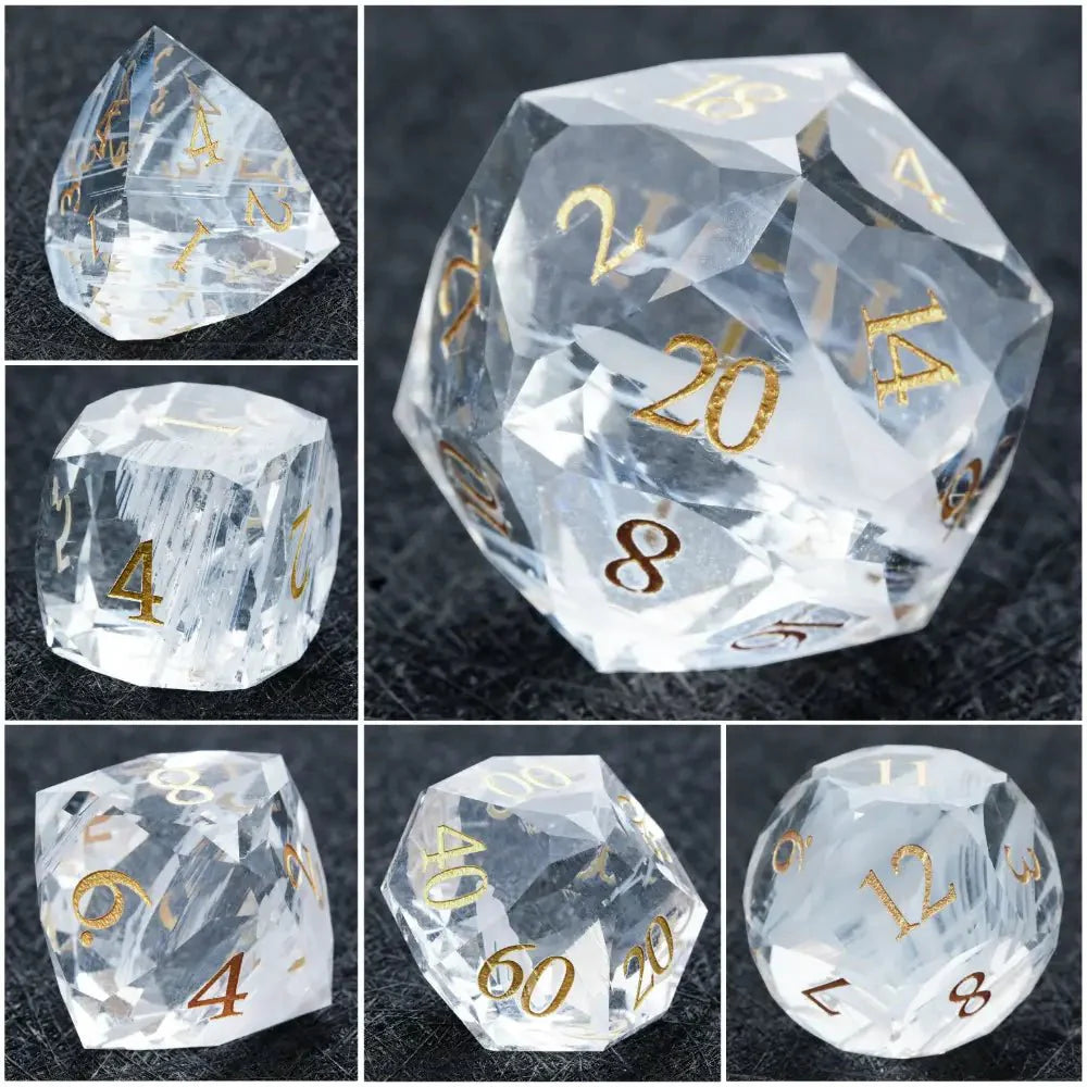 DND Dice-Diamond Cut Crystal Clear Glass Gemstone Dice Set