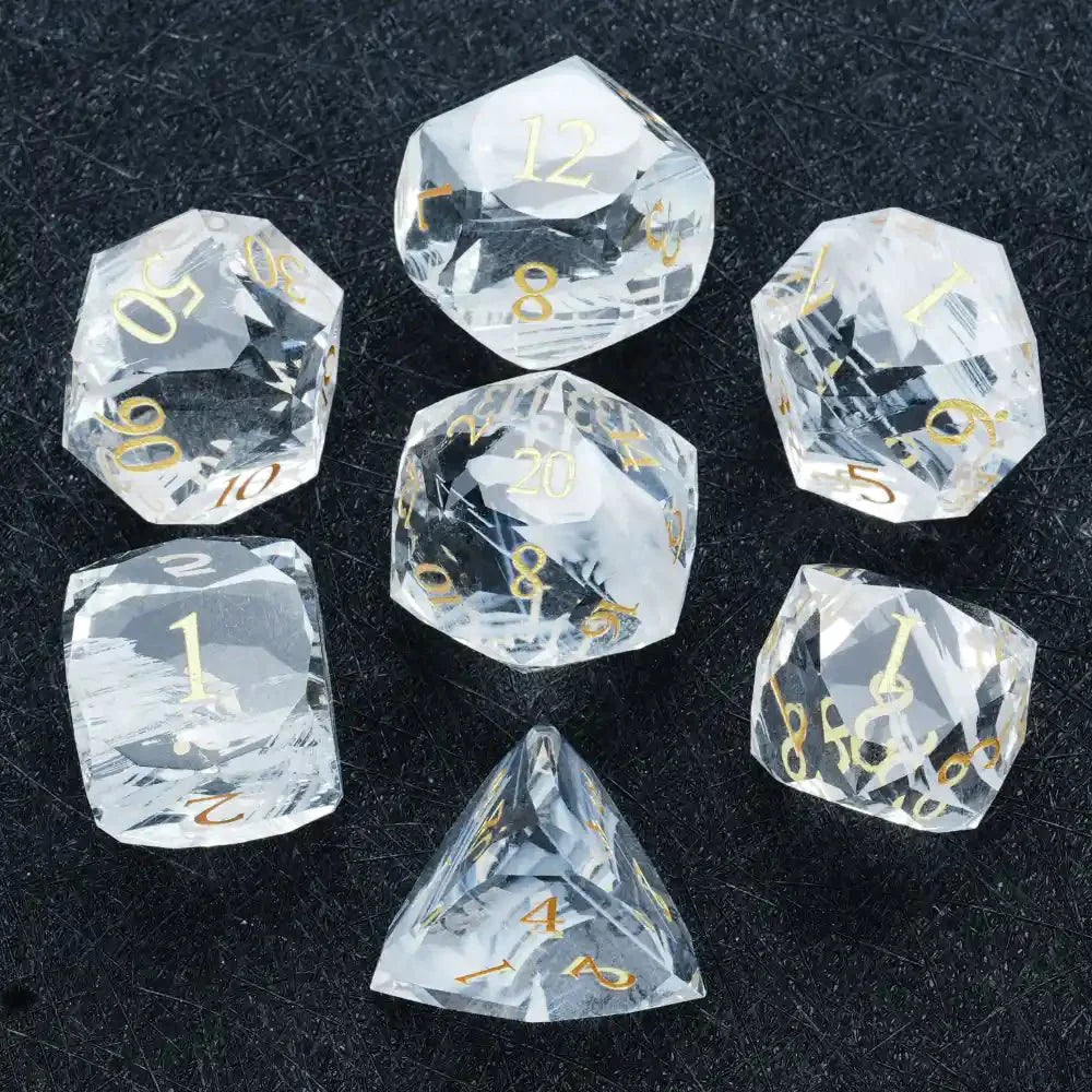 DND Dice-Diamond Cut Crystal Clear Glass Gemstone Dice Set
