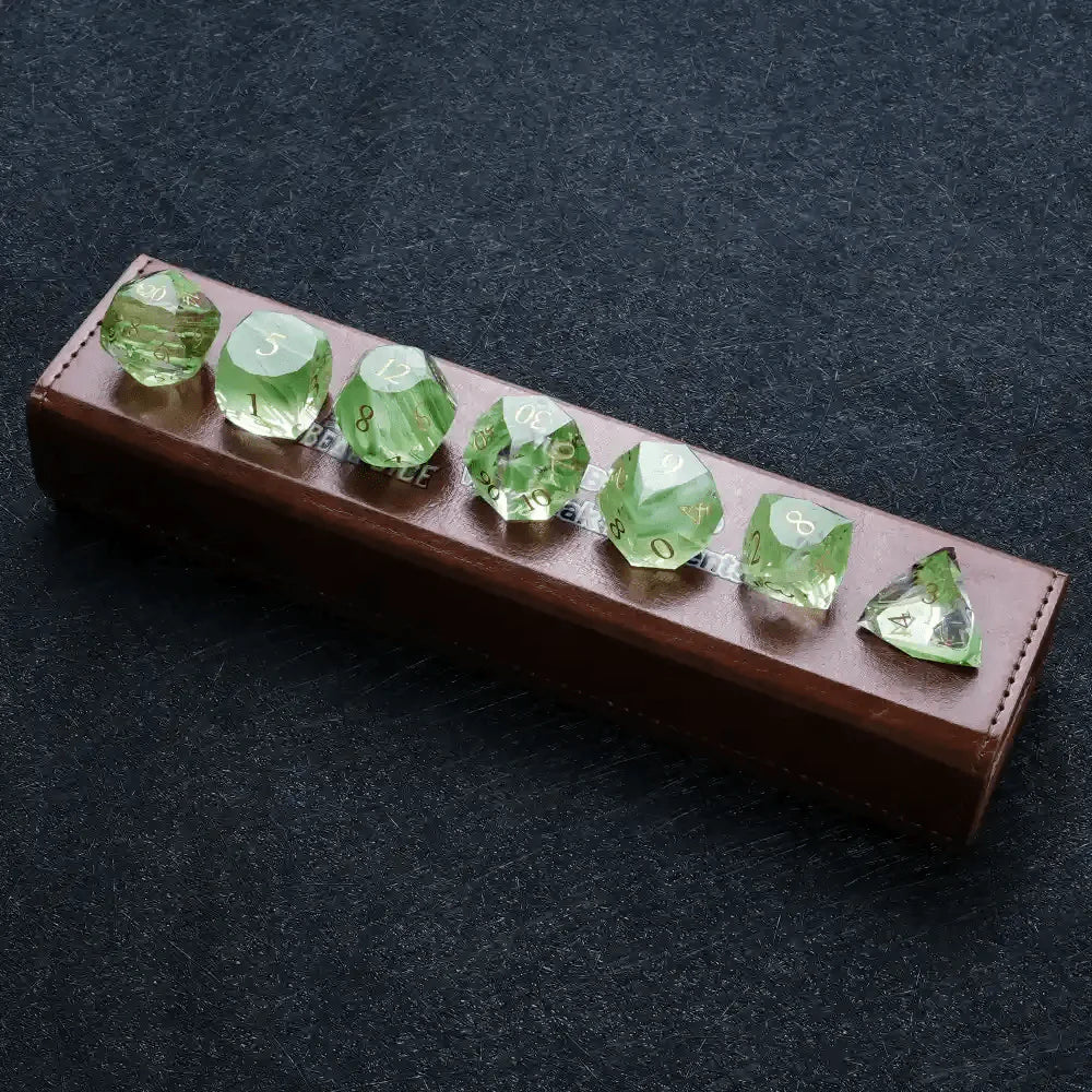 DND Dice | Diamond-Cut Green Glass Gemstone Dice Set