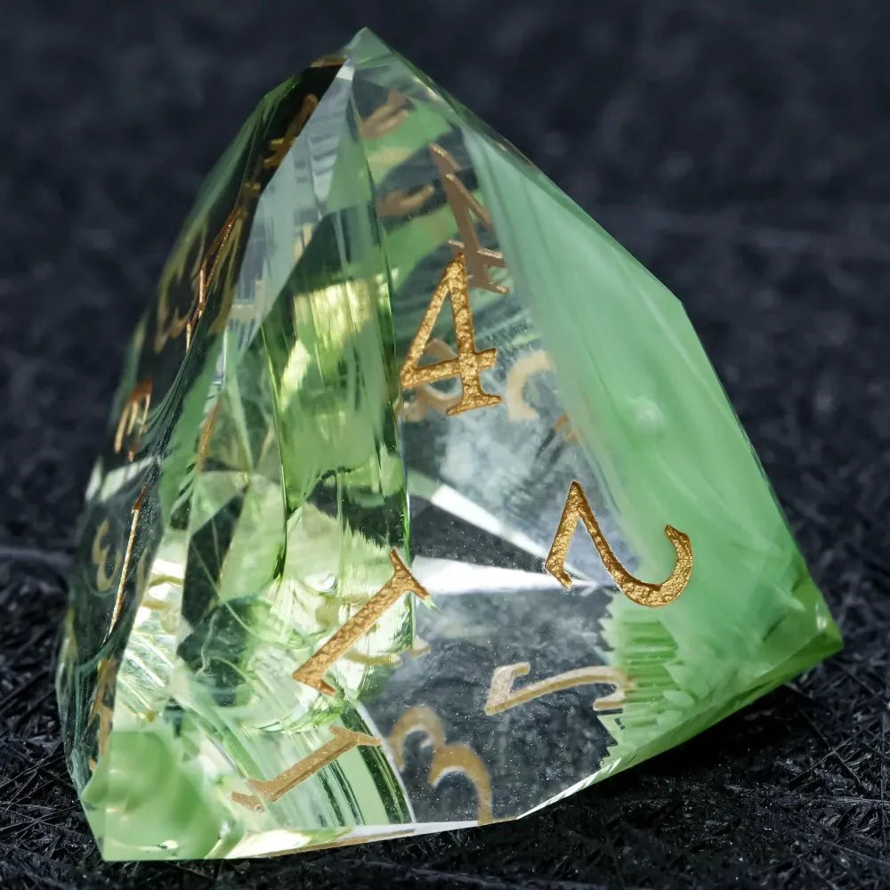 DND Dice | Diamond-Cut Green Glass Gemstone Dice Set