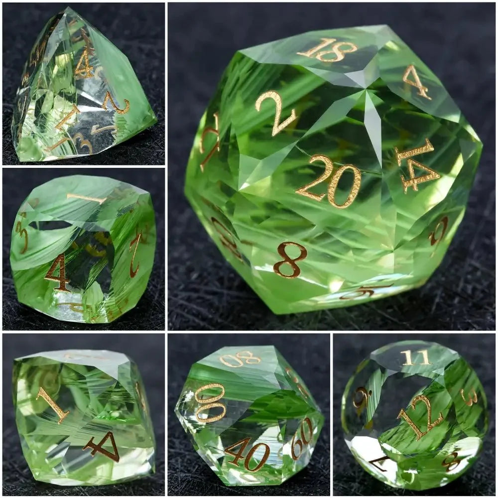 Bear Dice DND Multi-Sided Engraved Glass Gemstone Dice Set