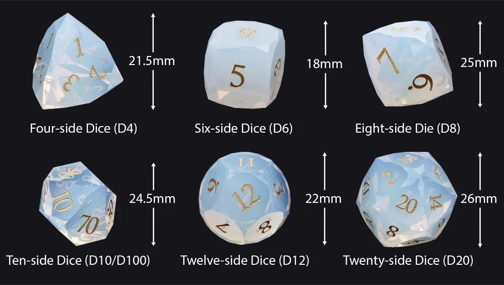 DND Dice | Diamond-Cut Opalite Glass Gemstone Dice Set