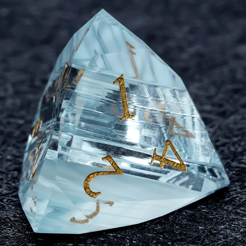 DND Dice | Diamond-cut sky blue transparent glass dice set