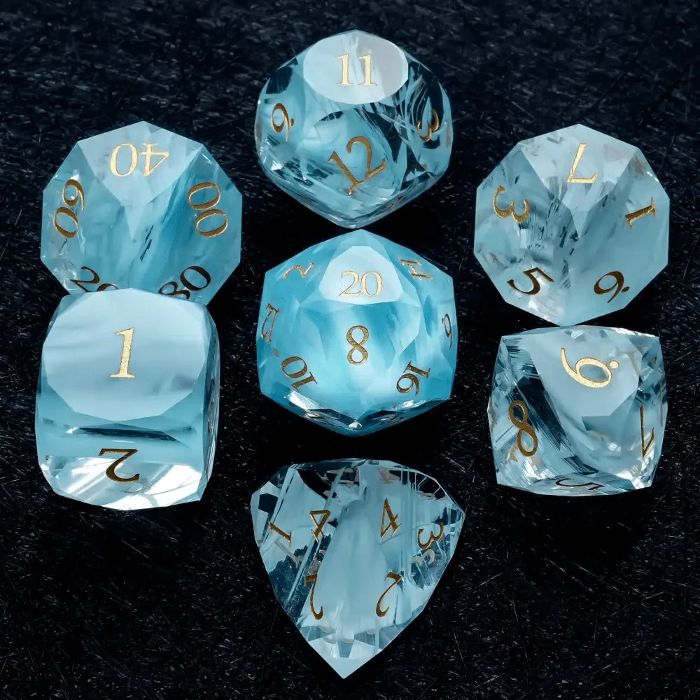 Bear Dice DND Multi-Sided Engraved Glass Gemstone Dice Set
