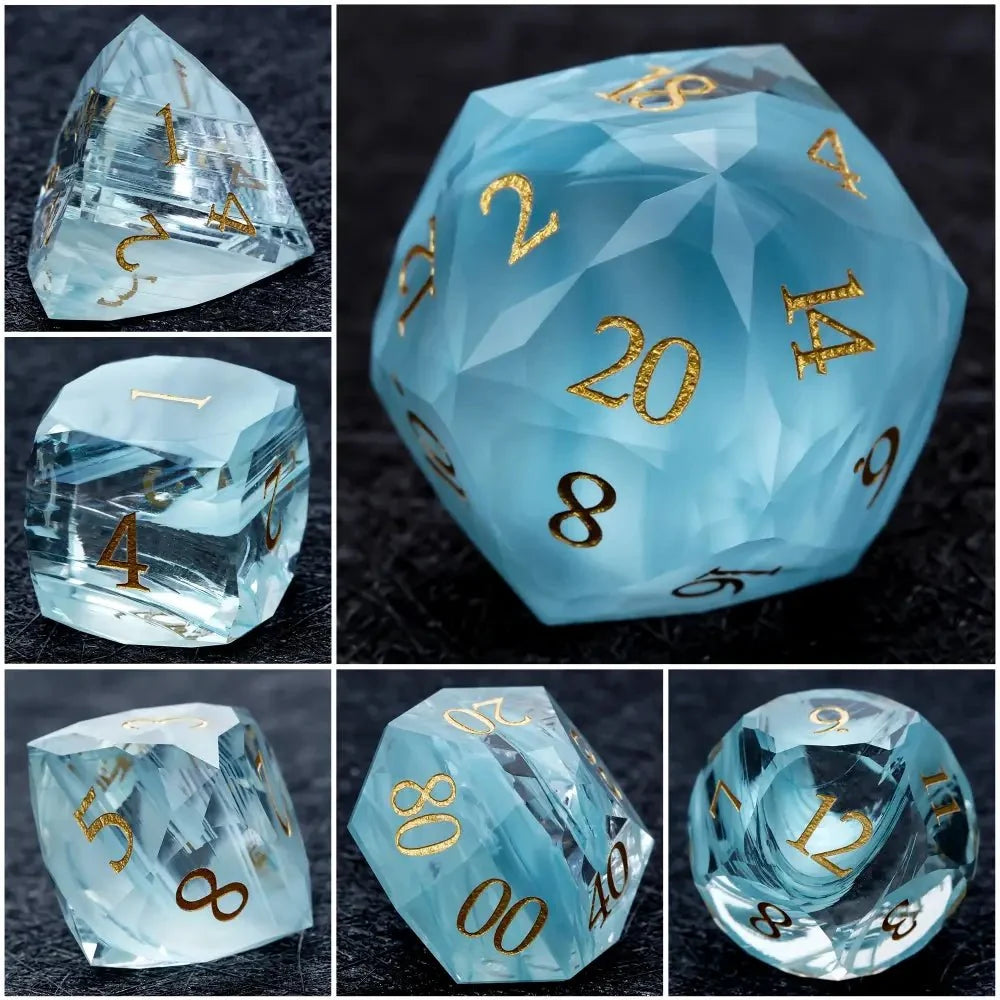 Bear Dice DND Multi-Sided Engraved Glass Gemstone Dice Set