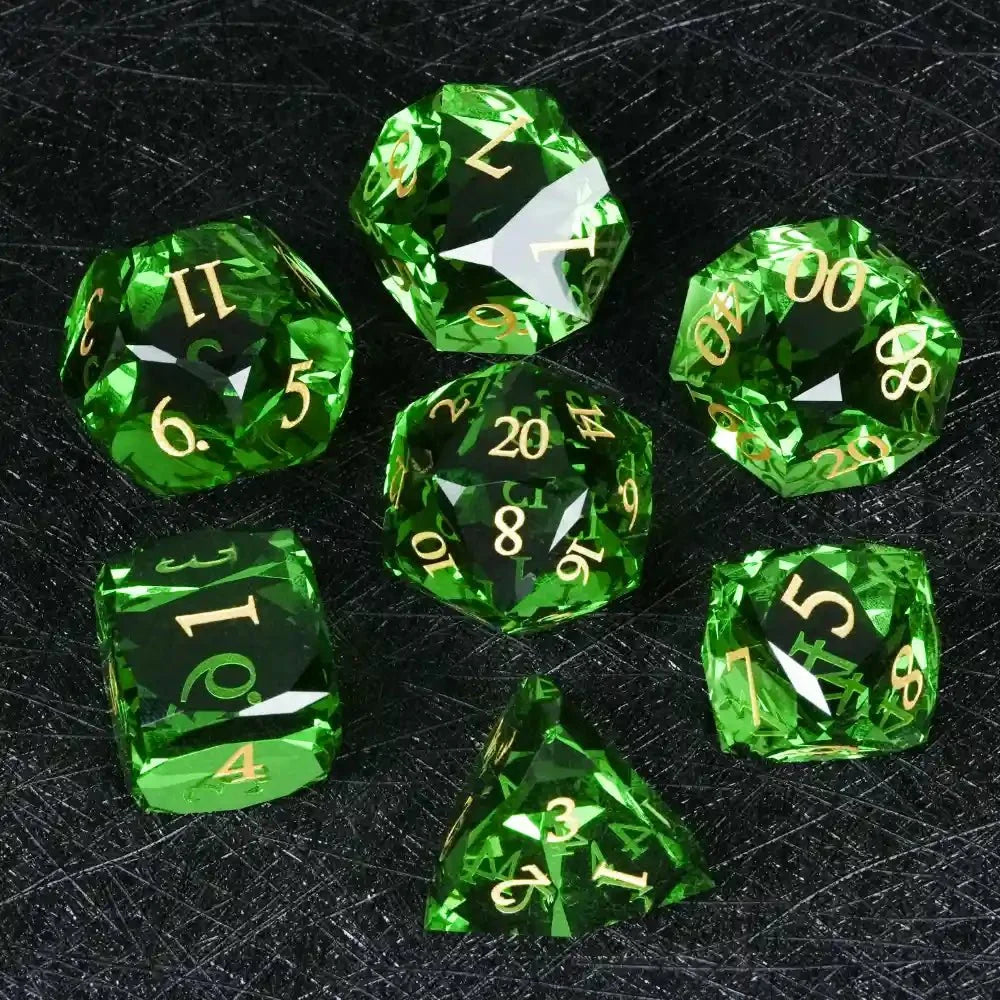 Bear Dice DND Multi-Sided Engraved Glass Gemstone Dice Set