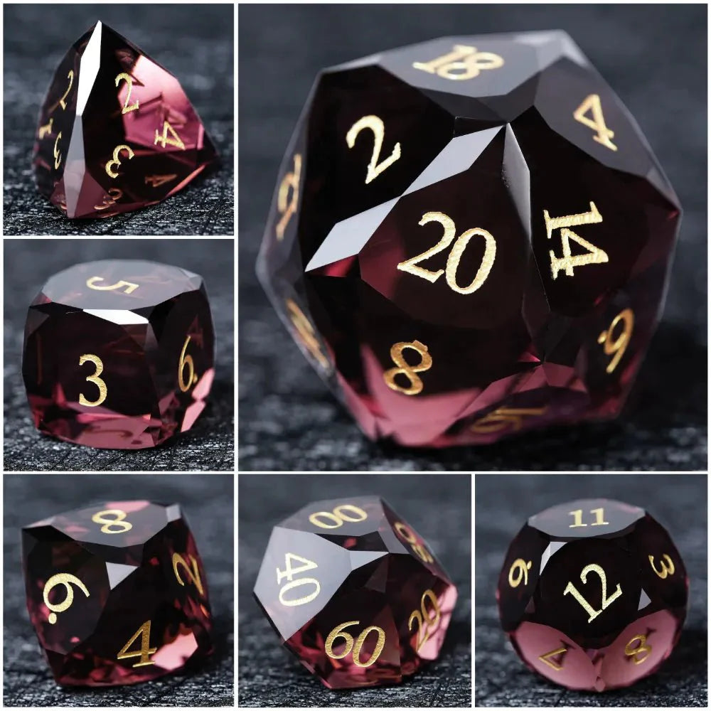DND Dice - Engraved Gold Numbered Ruby Multi-Sided Dice Set