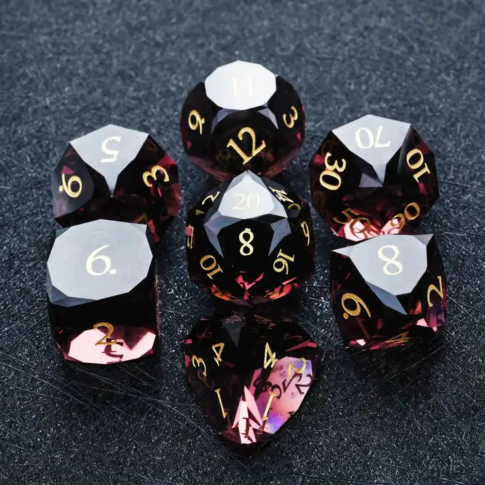 DND Dice - Engraved Gold Numbered Ruby Multi-Sided Dice Set