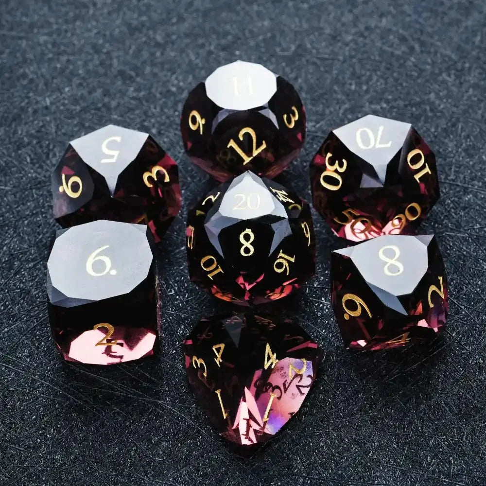 Bear Dice DND Multi-Sided Engraved Glass Gemstone Dice Set