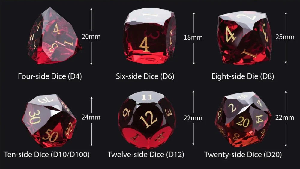 DND Dice-Garnet Red Glass Gemstone Dice Set