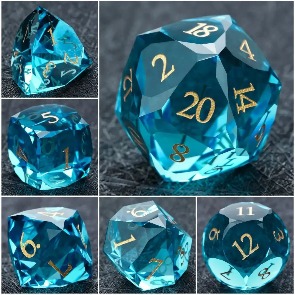 Bear Dice DND Multi-Sided Engraved Glass Gemstone Dice Set