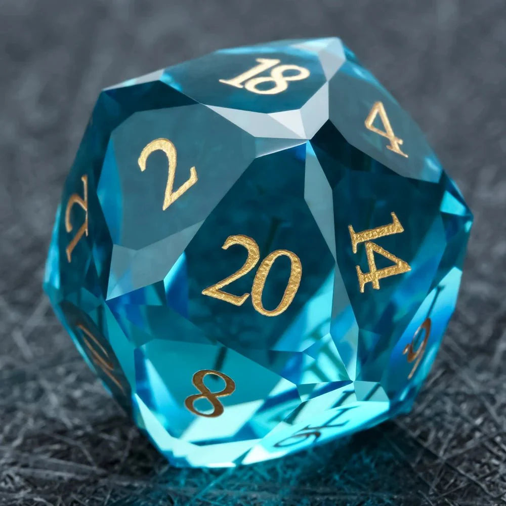 DND Dice - High Quality Blue Crystal Glass Gemstone Dice Set