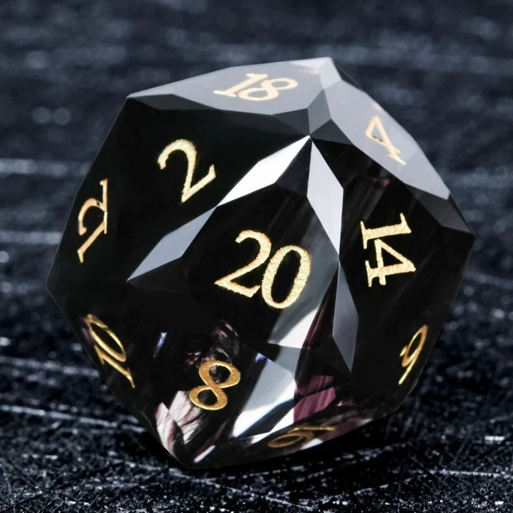 Black Polyhedral Glass DND Dice Set + Gold Numerals