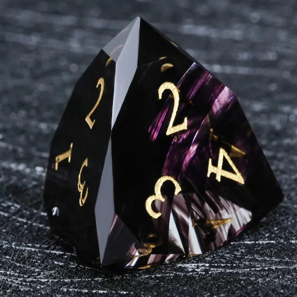 Black Polyhedral Glass DND Dice Set + Gold Numerals