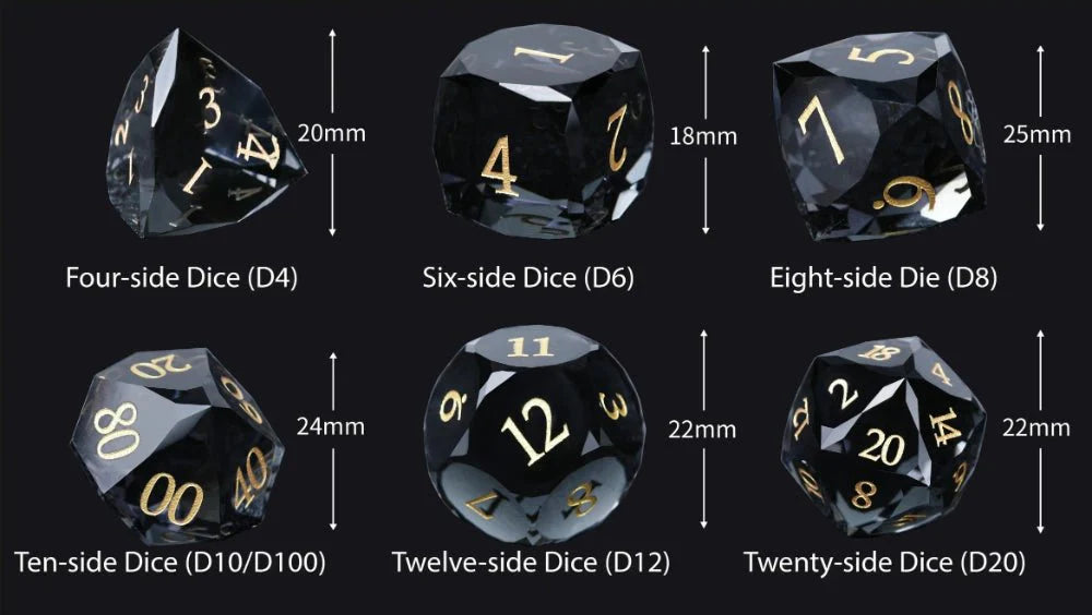 DND Dice - Premium Black Glass Gem RPG Dice Set