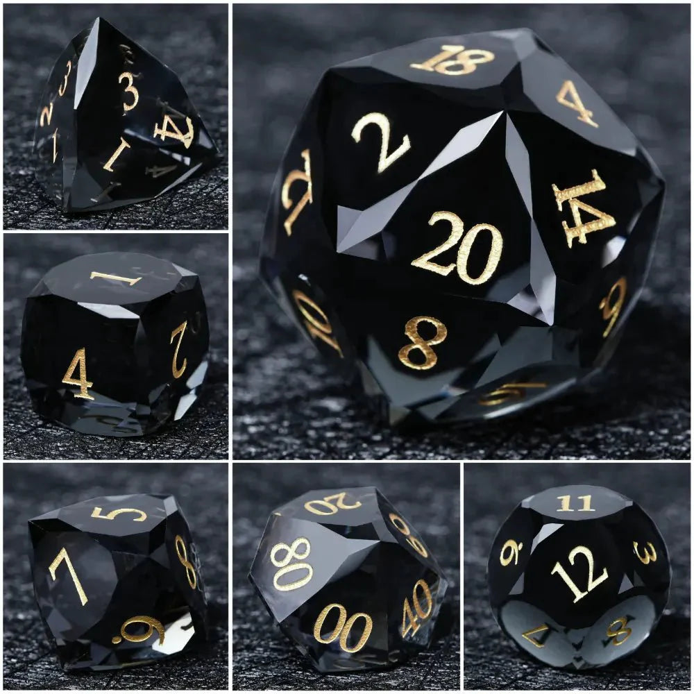 DND Dice - Premium Black Glass Gem RPG Dice Set