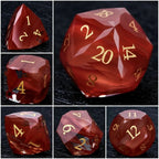 DND Gem Dice Set Crystal Flame Red Glass Diamond Cut Gold Digital RPG Dice